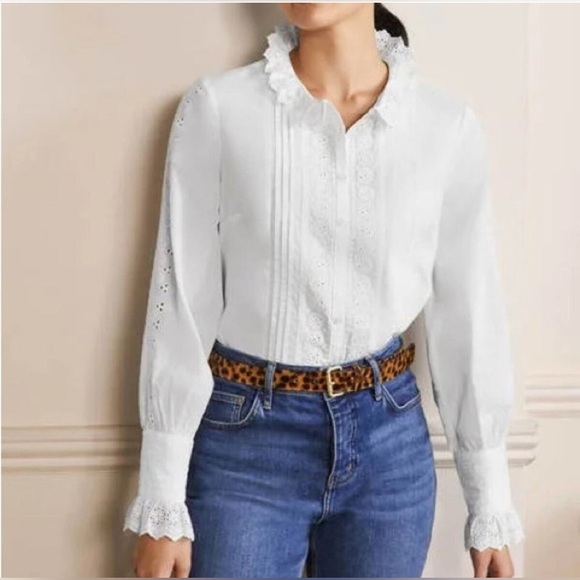 Boden Tops - BODEN Broderie Trim Blouse White Eyelet Size US6